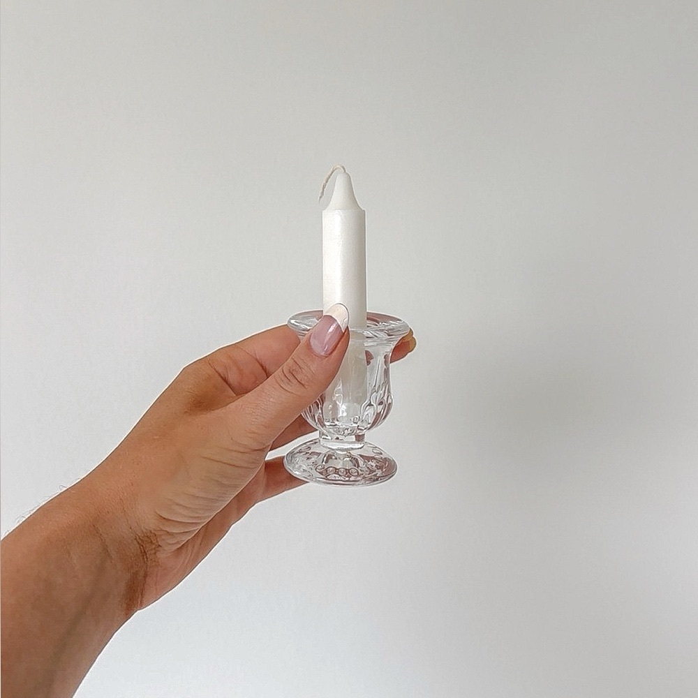 Mini Vintage Crystal Candle Holders - Set of Two (2) - Mini Candles Included!